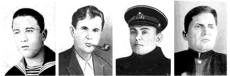 Sibiryakov's crew: signalmen Alexeyev, radioman Sharshavin, gunner Nikiforenko, stoker Vavilov