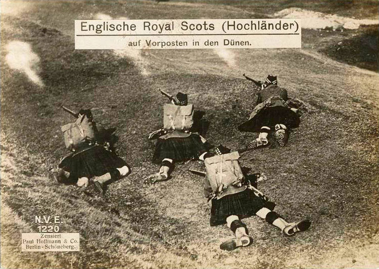 English Royal Scotts (Highlanders) on outpost in the dunes. 