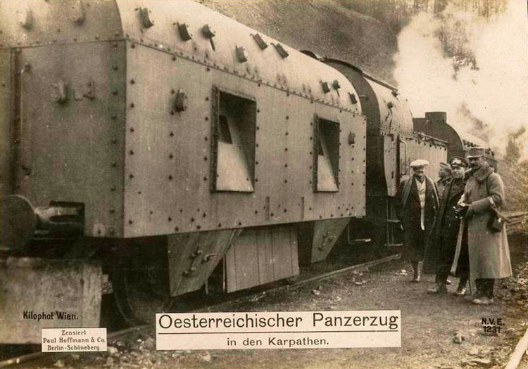 Austrian armoured train in the Carpathian Mountains. 