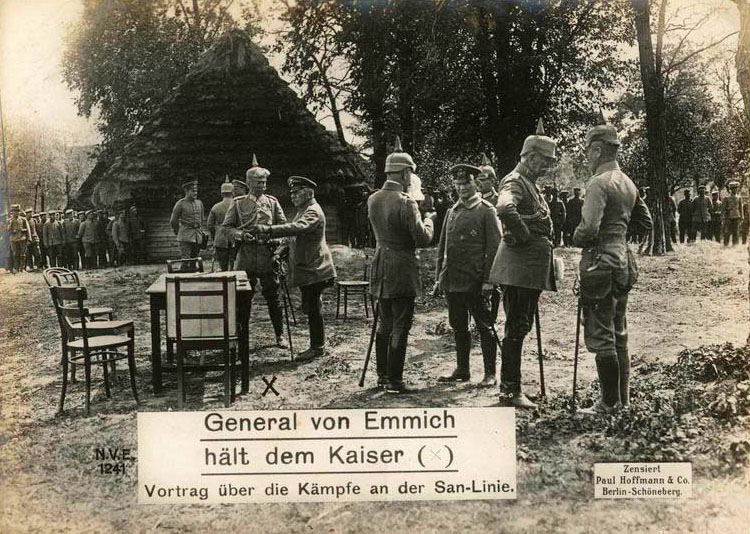 General von Emmich meets with the Kaiser: discussion the battles on the San line.