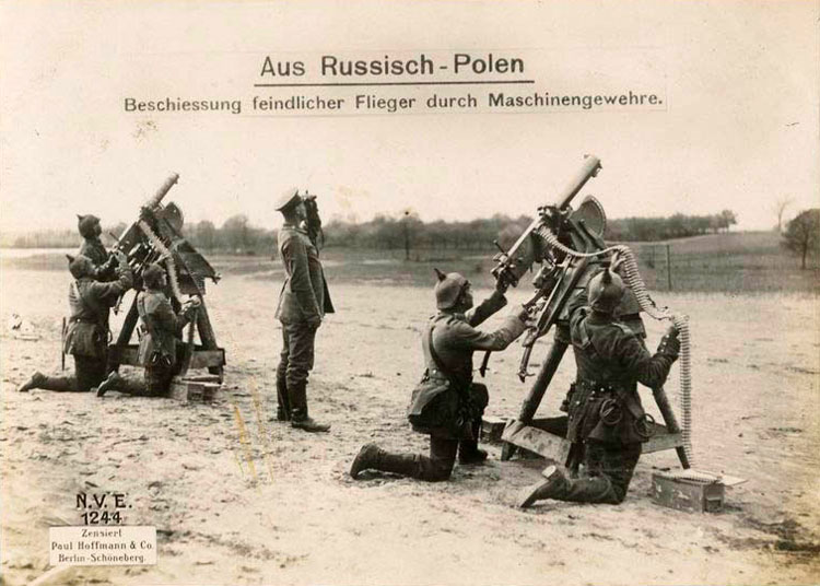 Russian Poland: machine guns firing on the enemy's aircraft.