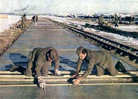 Ice Railway Bridge Over The Dnieper River by Ludwig Schmeller 